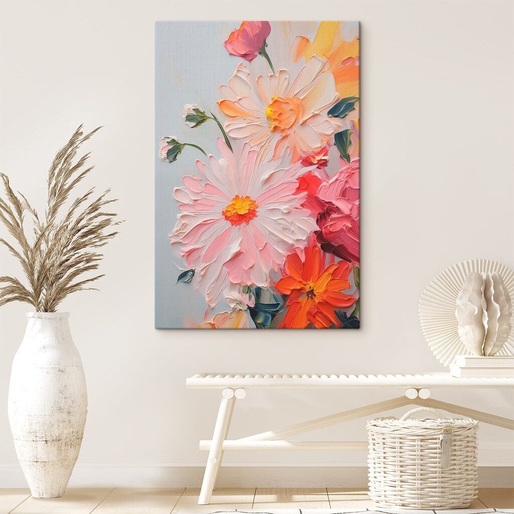 Painting of flowers on a white surface Painting of flowers on a white surface