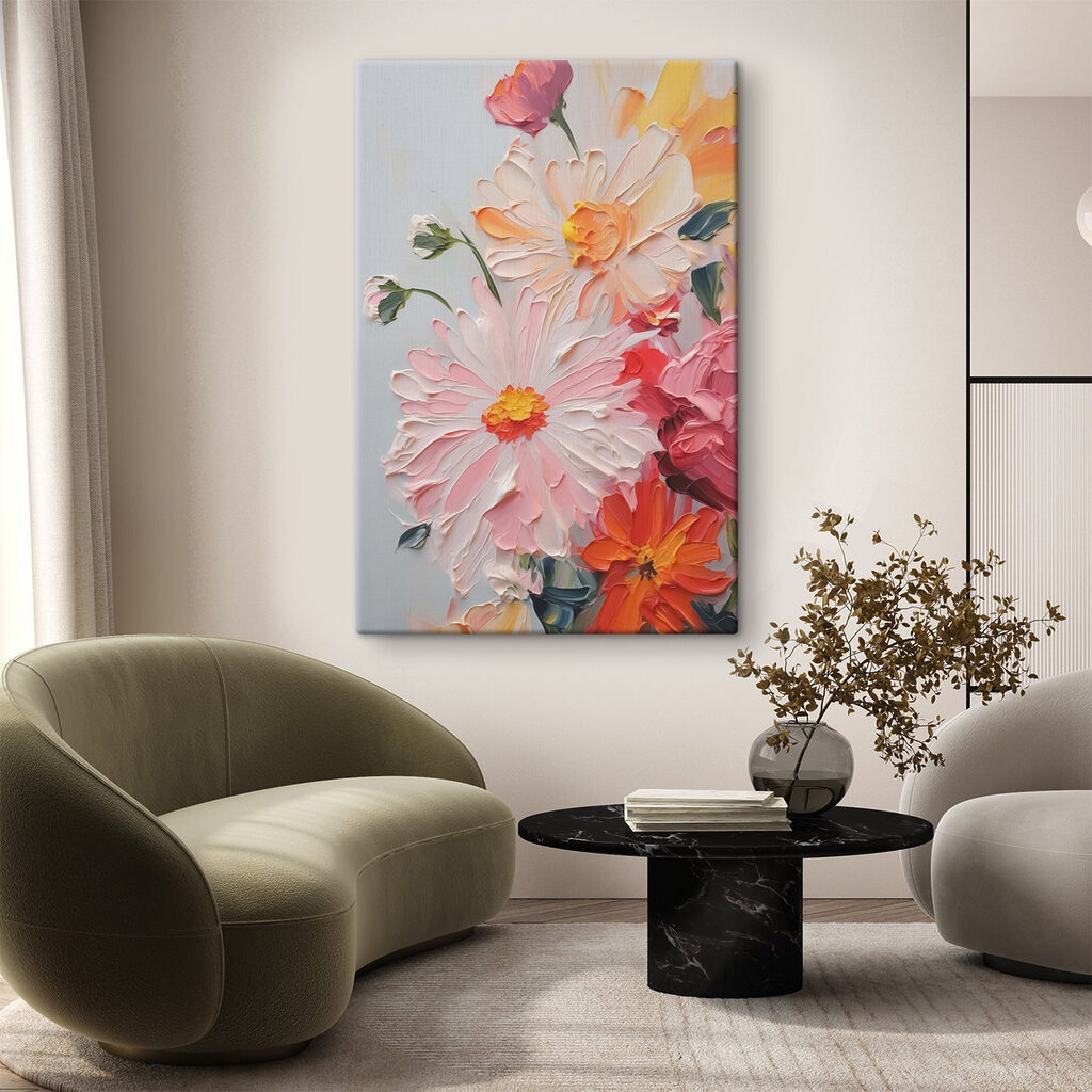 Painting of flowers on a white surface Painting of flowers on a white surface