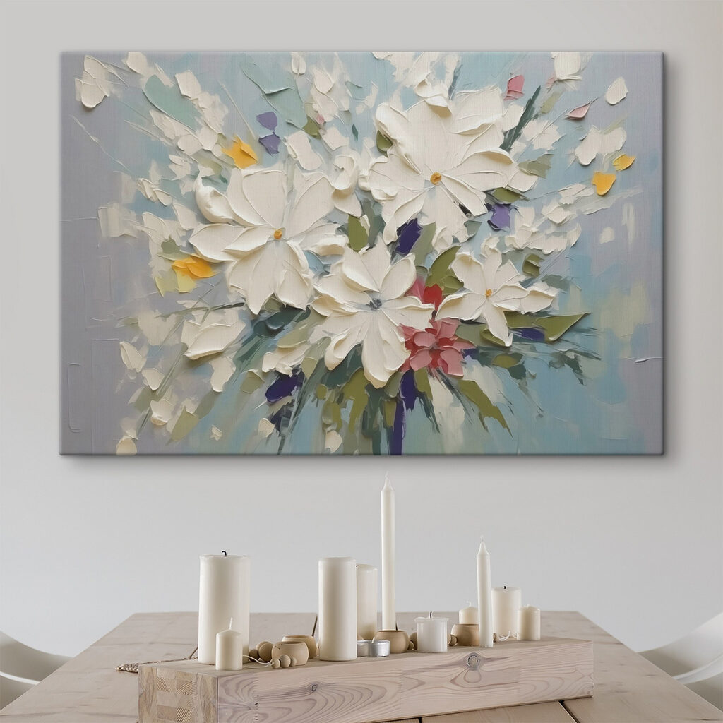 Painting of flowers on a blue surface Painting of flowers on a blue surface