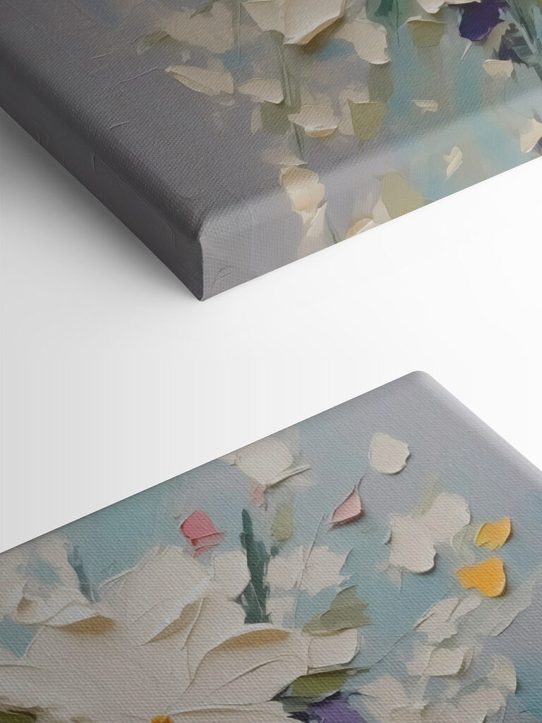 Painting of flowers on a blue surface Painting of flowers on a blue surface