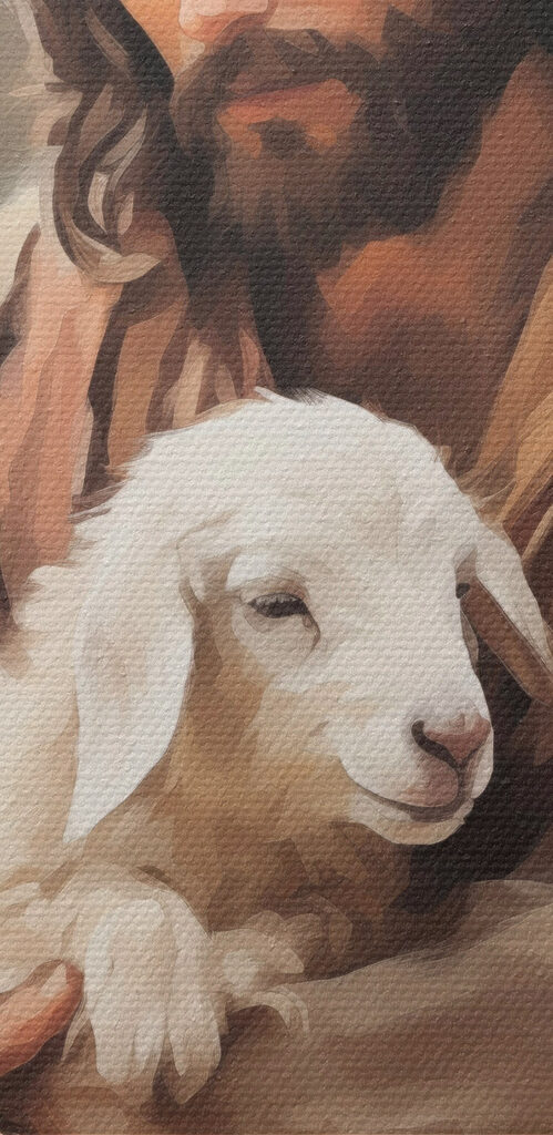 Painting of a man holding a lamb Painting of a man holding a lamb