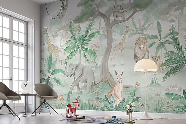 Wallpaper with animals and trees