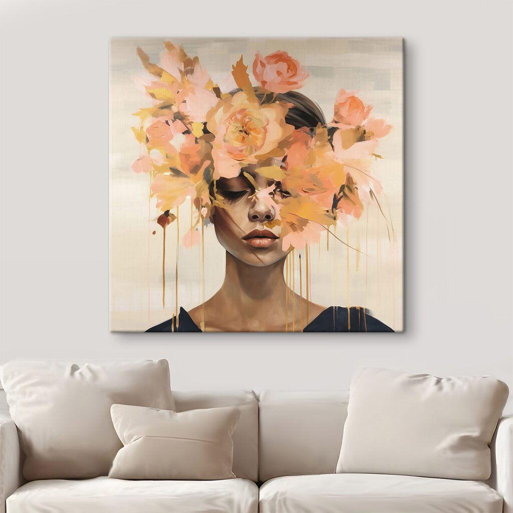 Painting of a woman with flowers on her head Painting of a woman with flowers on her head