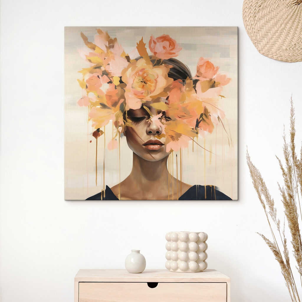 Painting of a woman with flowers on her head Painting of a woman with flowers on her head