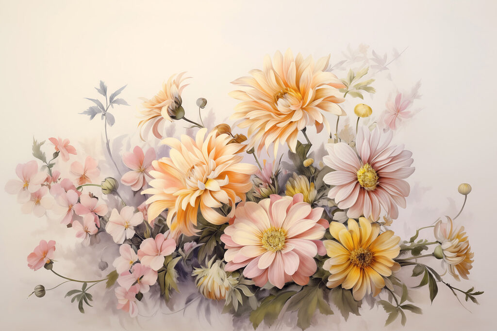 Painting of flowers on a white background Painting of flowers on a white background