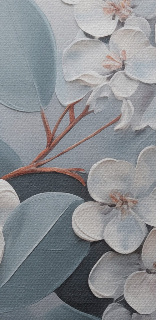 Painting of white flowers and leaves