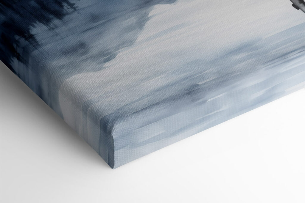 Watercolor of a dock on a lake with mountains in the background Watercolor of a dock on a lake with mountains in the background