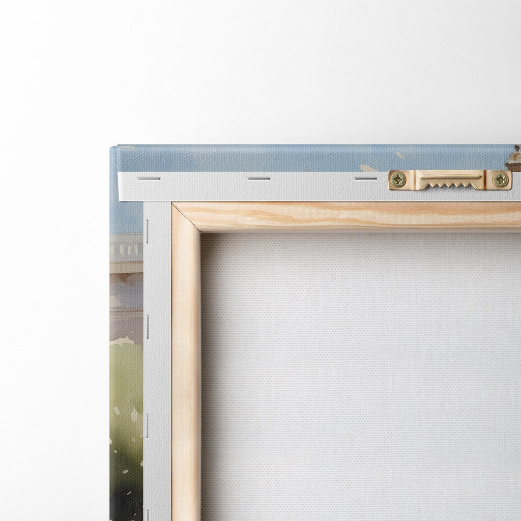 Watercolor of a building with a fountain in front of it Watercolor of a building with a fountain in front of it