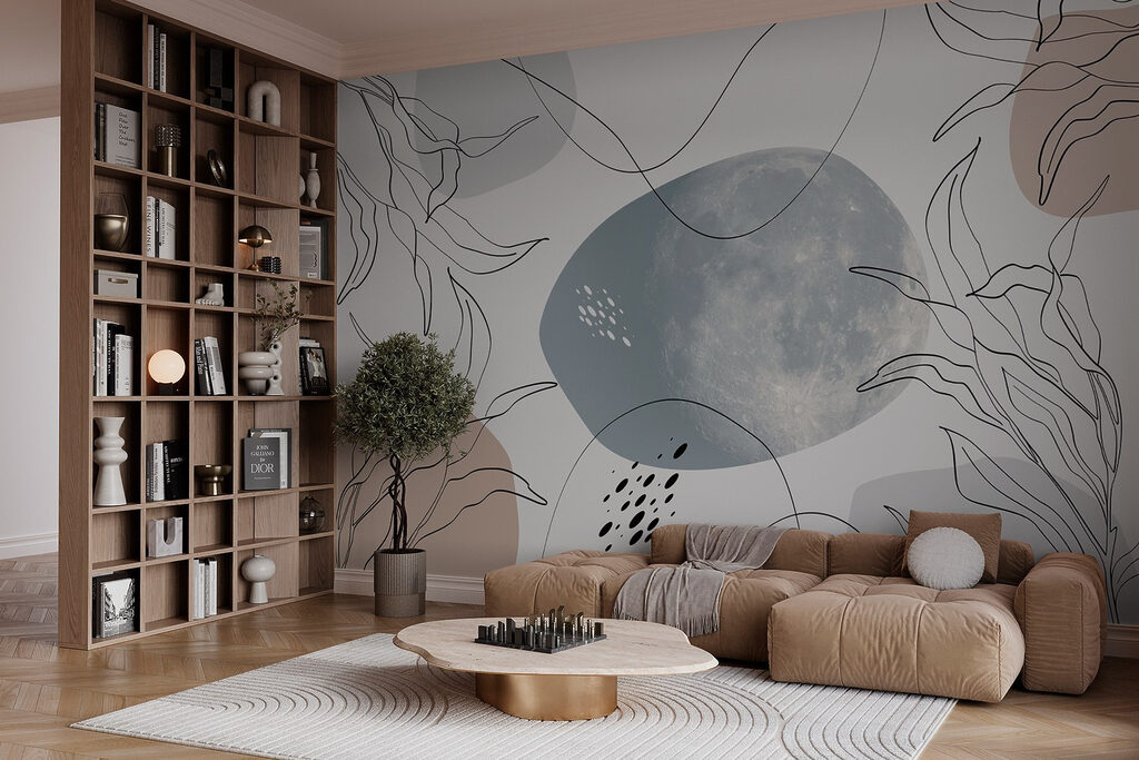 Moon and plants on a white background