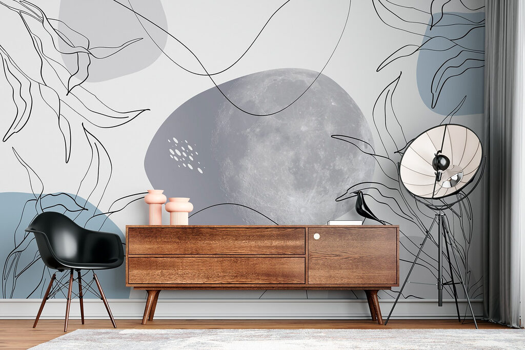 Moon and plants on a white background Moon and plants on a white background