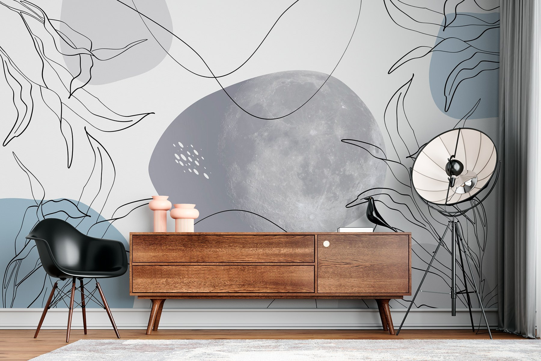 Moon and plants on a white background Moon and plants on a white background