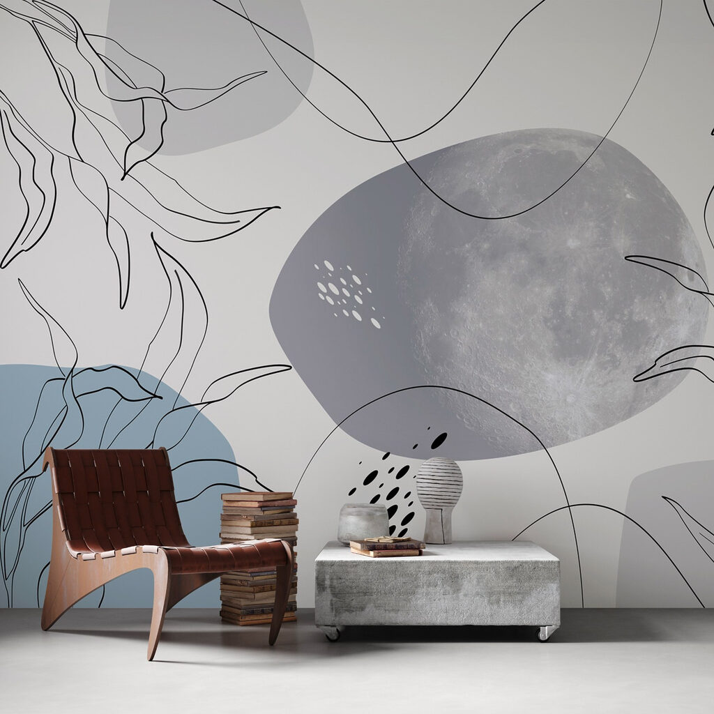 Moon and plants on a white background Moon and plants on a white background