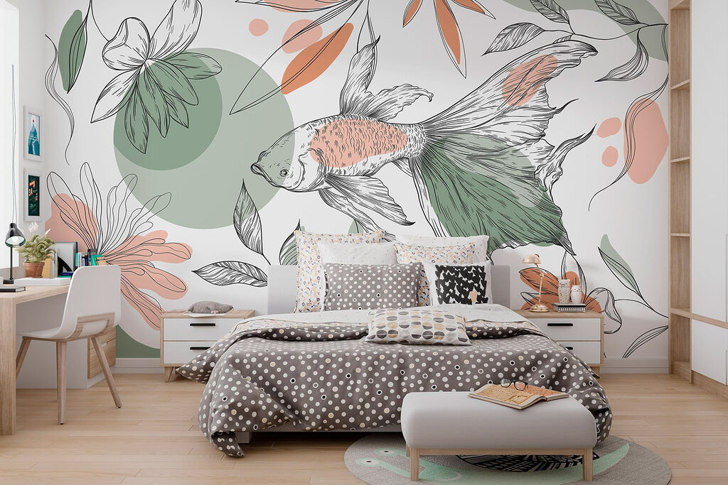 Fish and plants on a white background Fish and plants on a white background