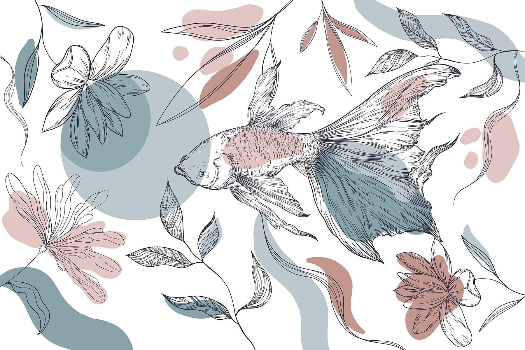 Fish and plants with circles and dots Fish and plants with circles and dots