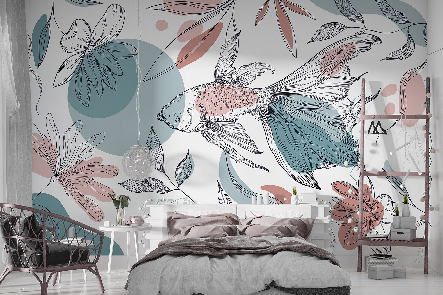 Fish and plants with circles and dots Fish and plants with circles and dots