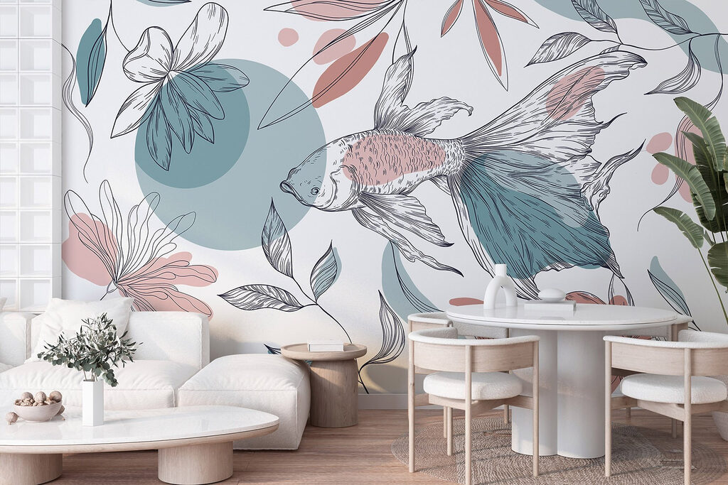 Fish and plants with circles and dots Fish and plants with circles and dots