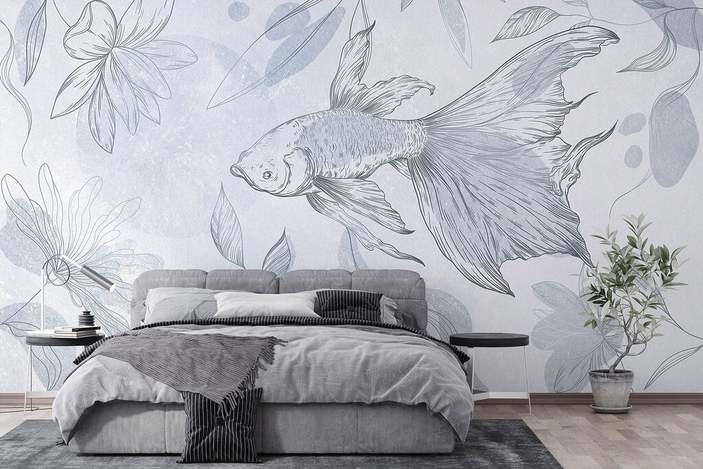 Drawing of a fish and plants Drawing of a fish and plants