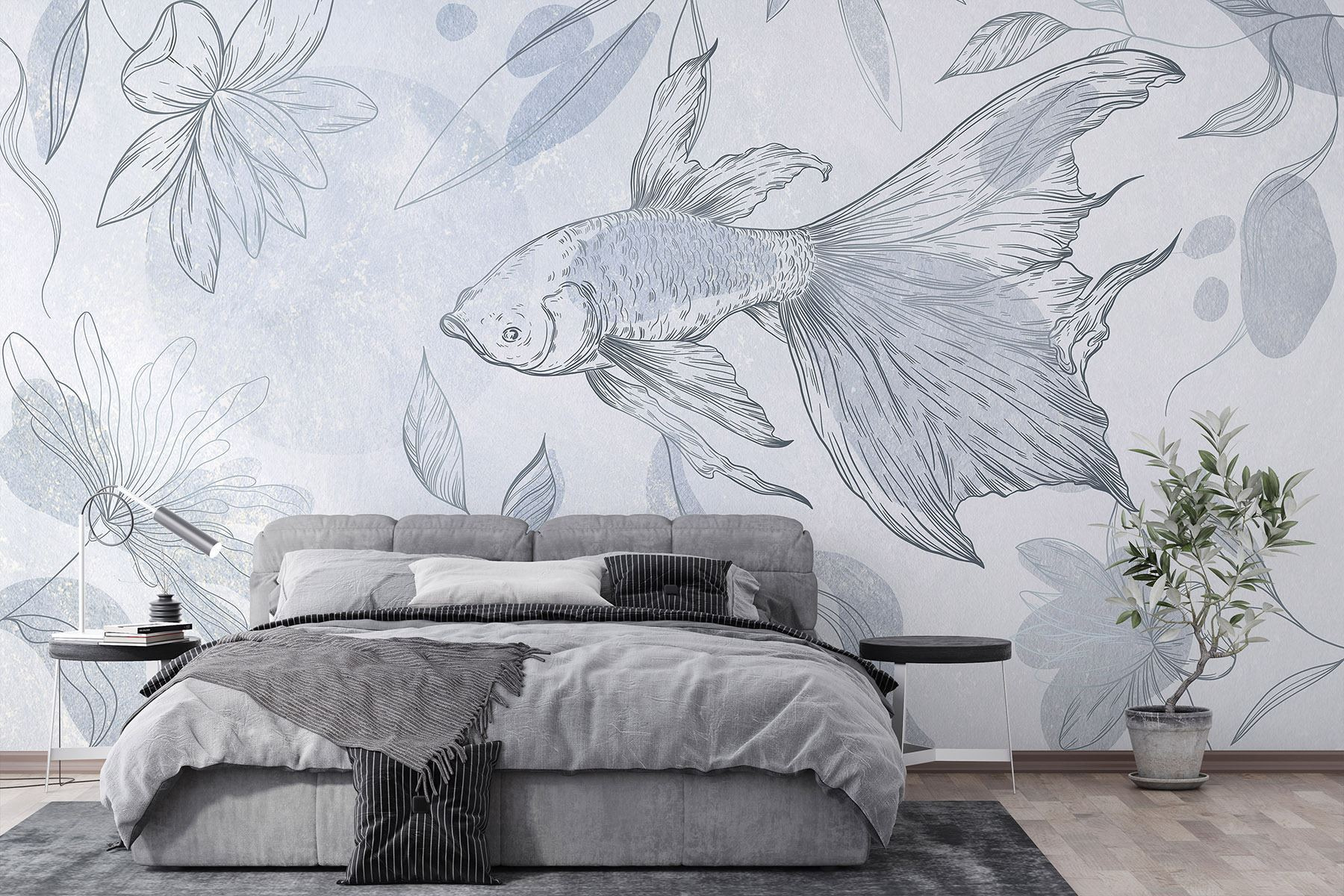 Drawing of a fish and plants Drawing of a fish and plants