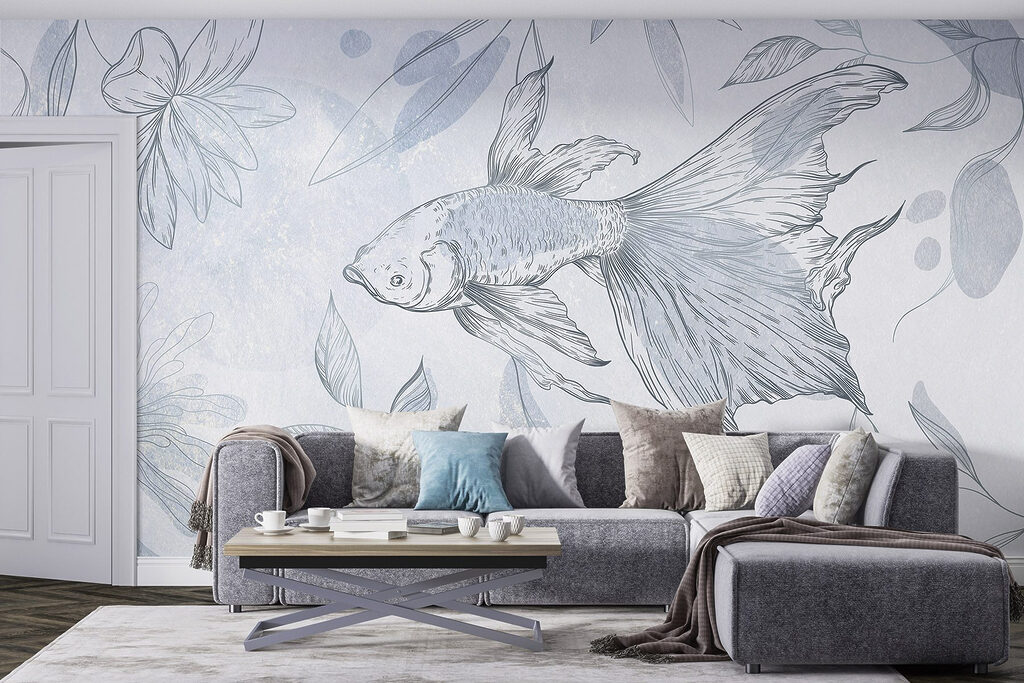 Drawing of a fish and plants Drawing of a fish and plants