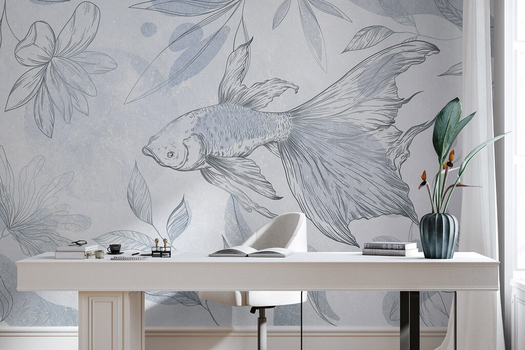 Drawing of a fish and plants Drawing of a fish and plants