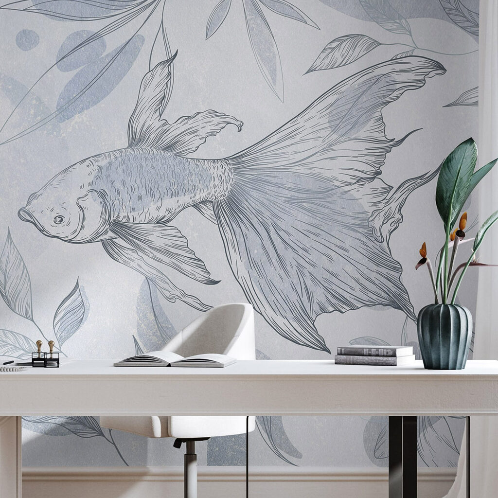 Drawing of a fish and plants Drawing of a fish and plants