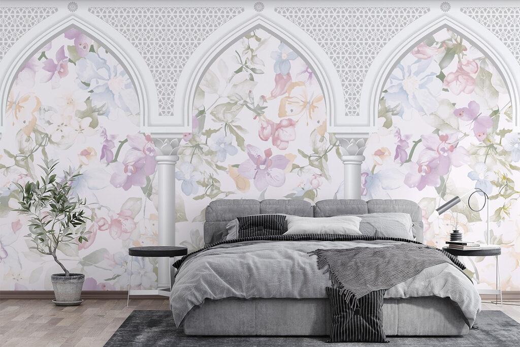 Wallpaper with flowers and arches Wallpaper with flowers and arches