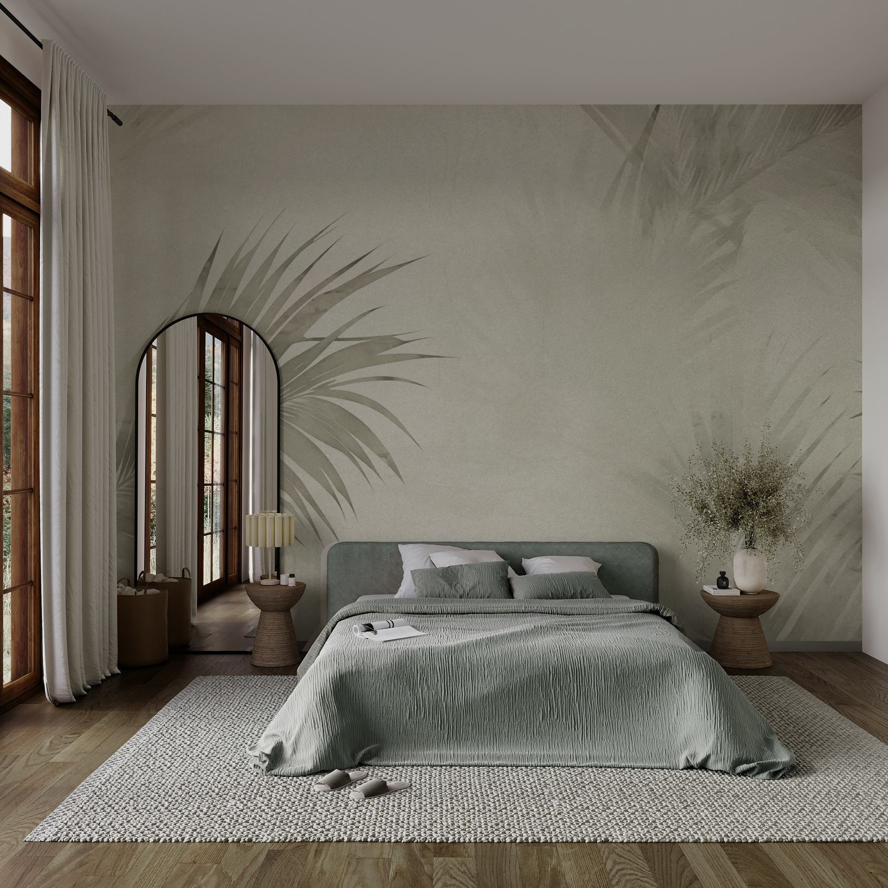 Soft palm leaves on a muted background Soft palm leaves on a muted background