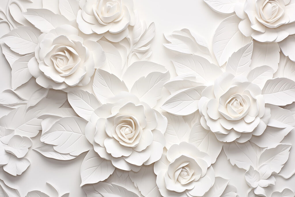 White paper flowers and leaves White paper flowers and leaves
