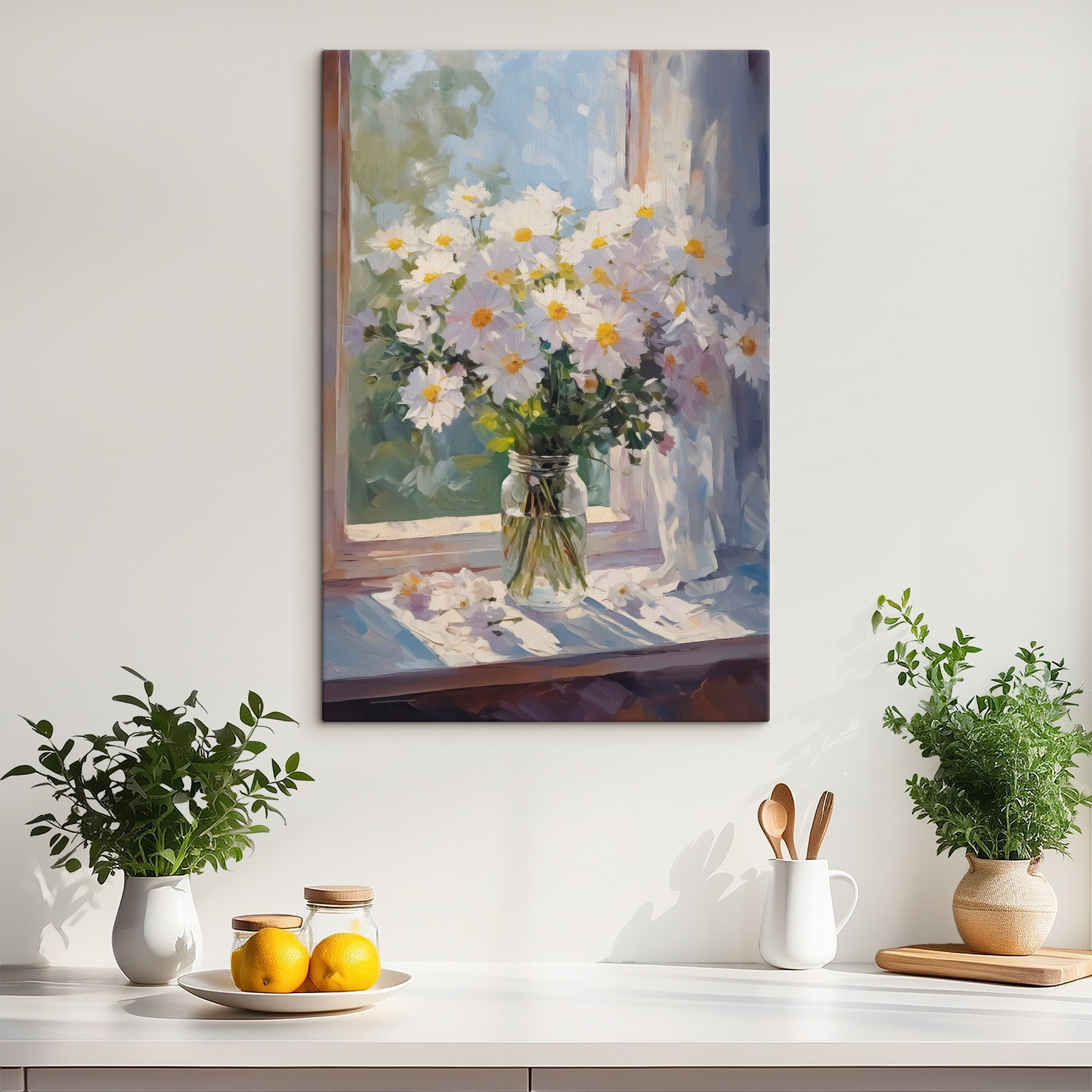 Painting of flowers in a glass jar Painting of flowers in a glass jar