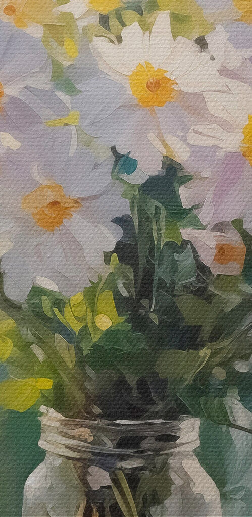 Painting of flowers in a glass jar Painting of flowers in a glass jar
