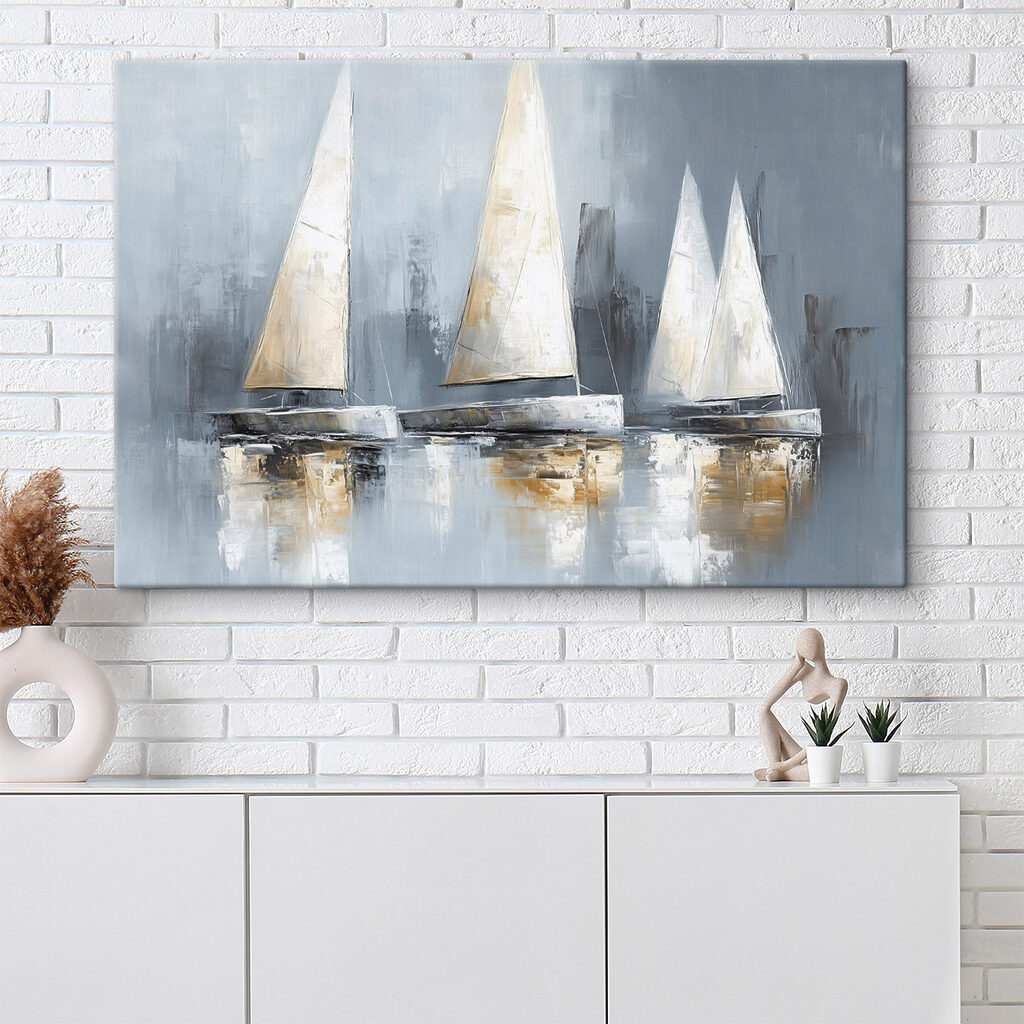 Painting of sailboats on water