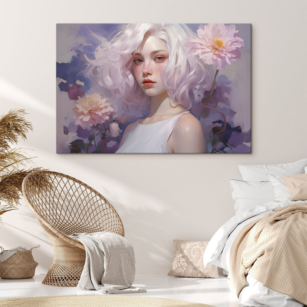 Woman with pink hair and pink flowers Woman with pink hair and pink flowers