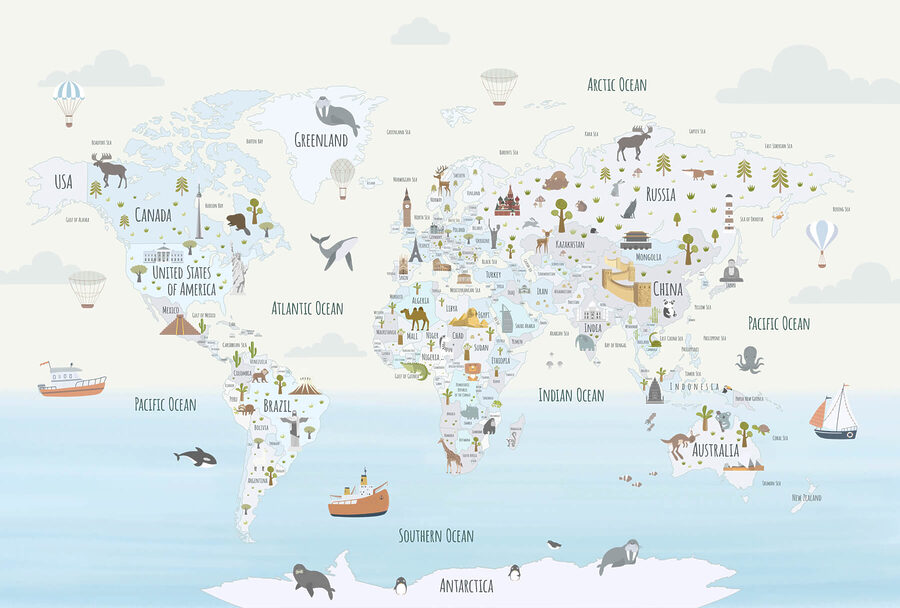 Fototapety Mapa sveta s rôznymi zvieratami - Image 5