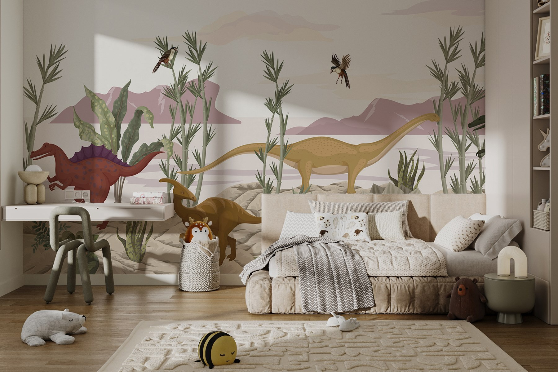 Group of dinosaurs in a desert Group of dinosaurs in a desert