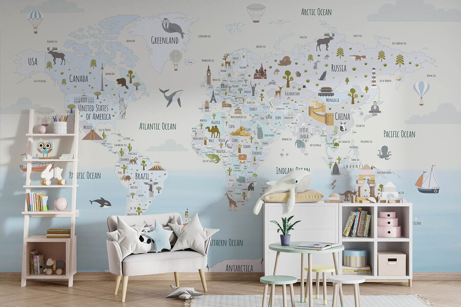 Fototapety Mapa sveta s rôznymi zvieratami - Image 3