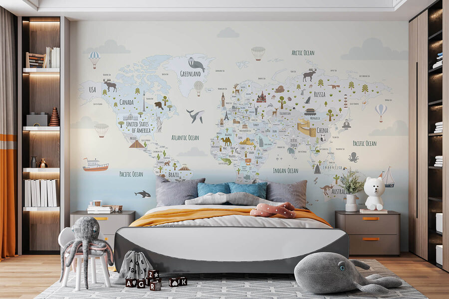Fototapety Mapa sveta s rôznymi zvieratami - Image 4