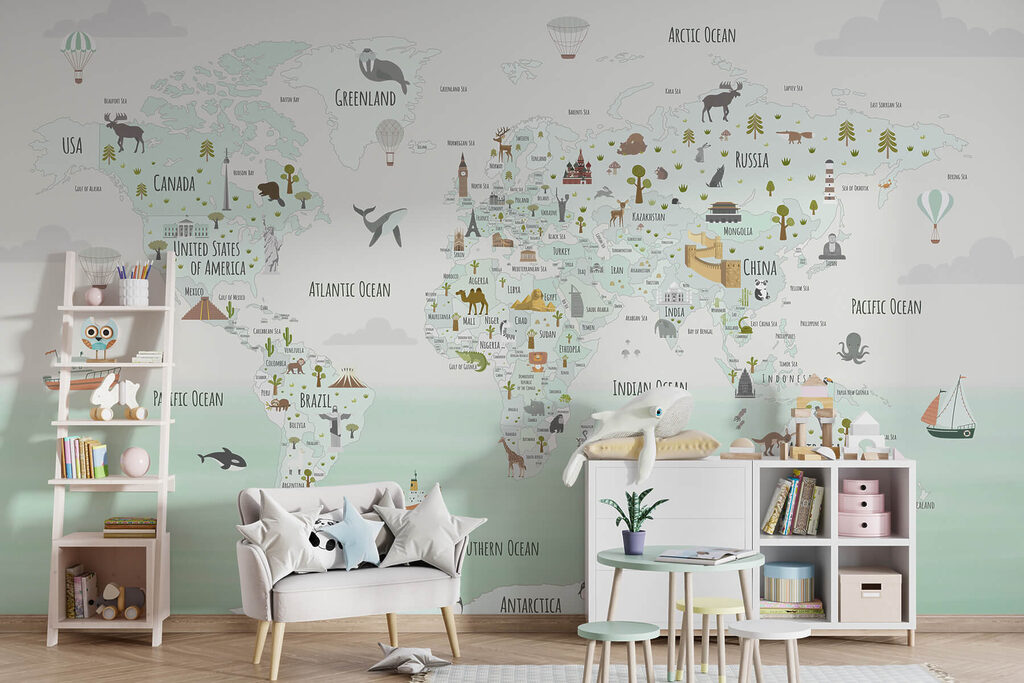 Map of the world with animals Map of the world with animals