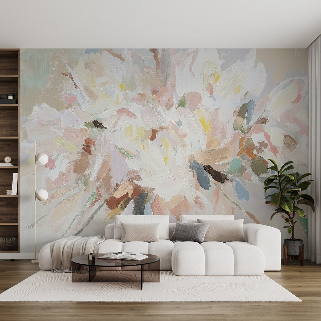 Painting of flowers on a white surface