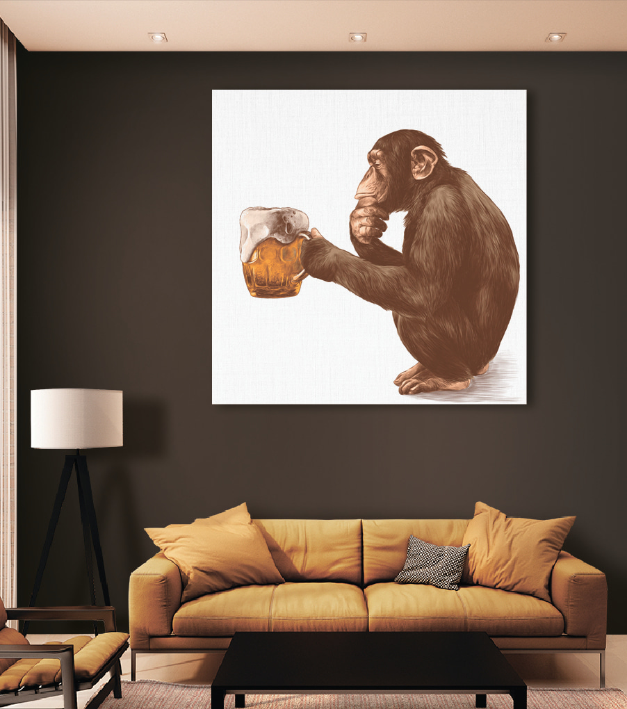 Monkey holding a mug of beer Monkey holding a mug of beer