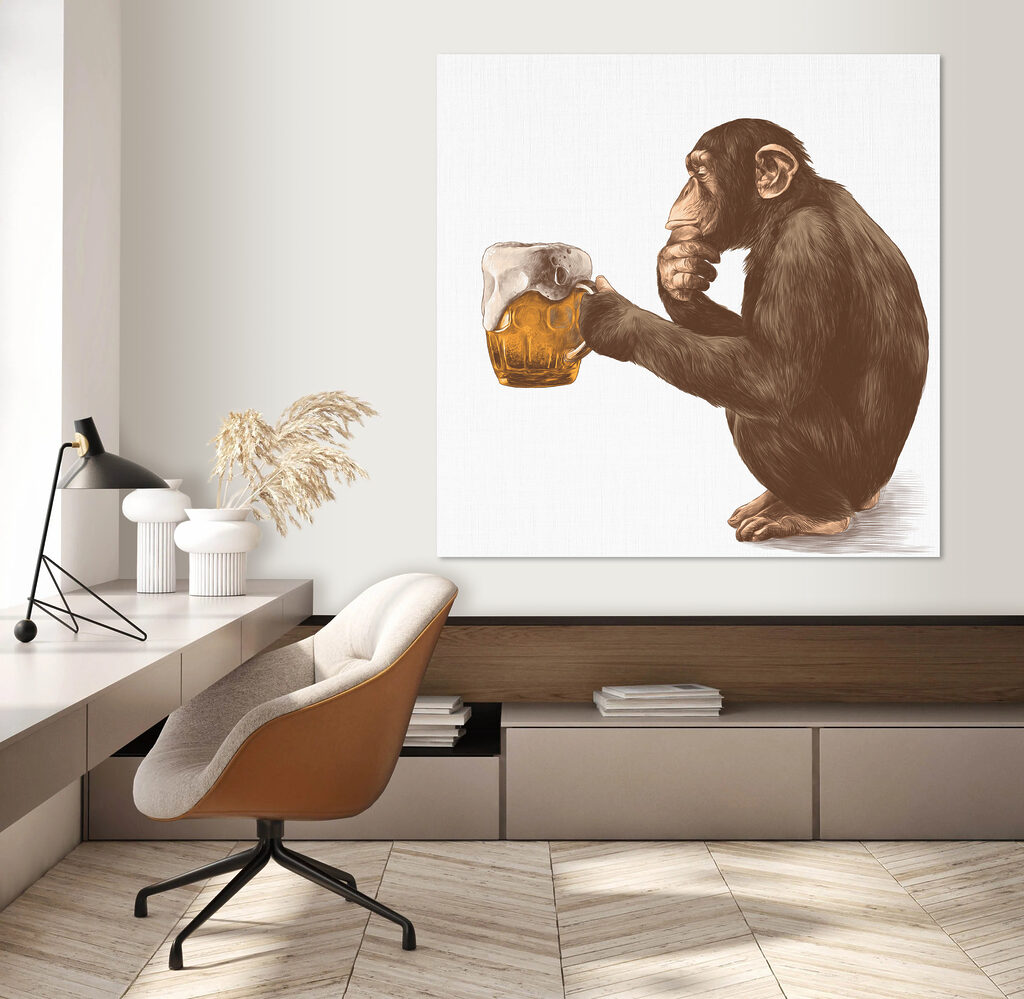 Monkey holding a mug of beer Monkey holding a mug of beer
