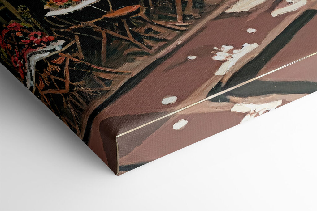 Painting of a street with a tower in the background Painting of a street with a tower in the background