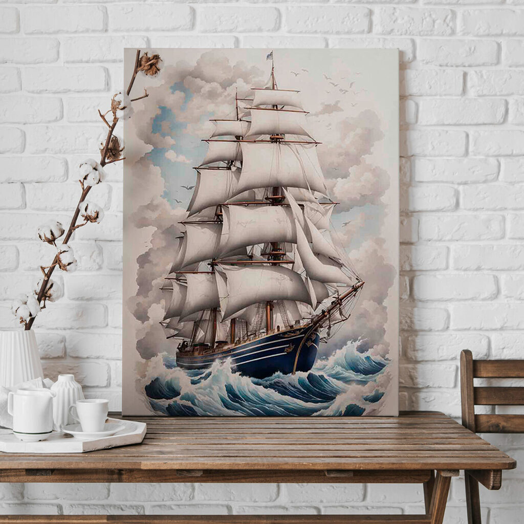 Painting of a ship in the ocean Painting of a ship in the ocean