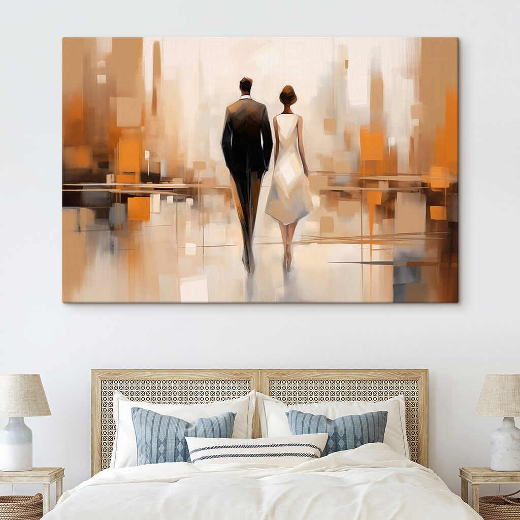 Man and woman walking down a street Man and woman walking down a street