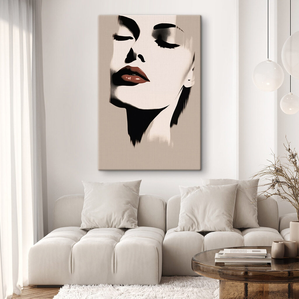 Woman's face with red lipstick