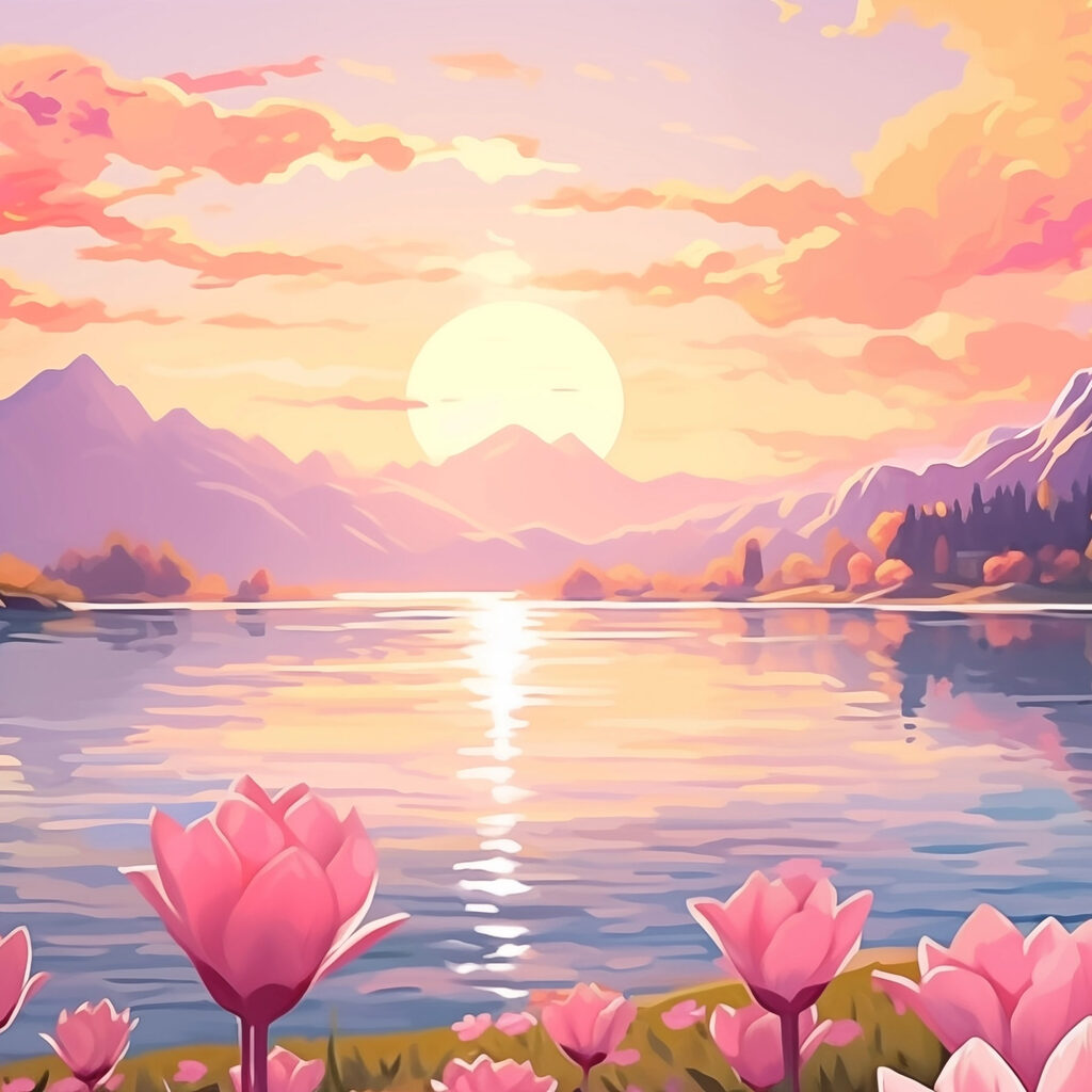 Pink flowers next to a lake Pink flowers next to a lake