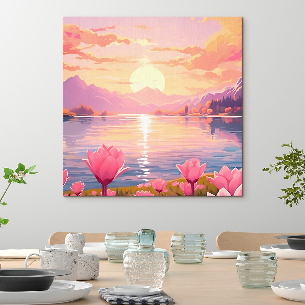 Pink flowers next to a lake Pink flowers next to a lake