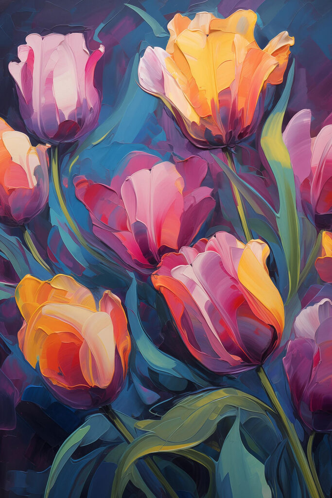 Painting of flowers on a blue background Painting of flowers on a blue background