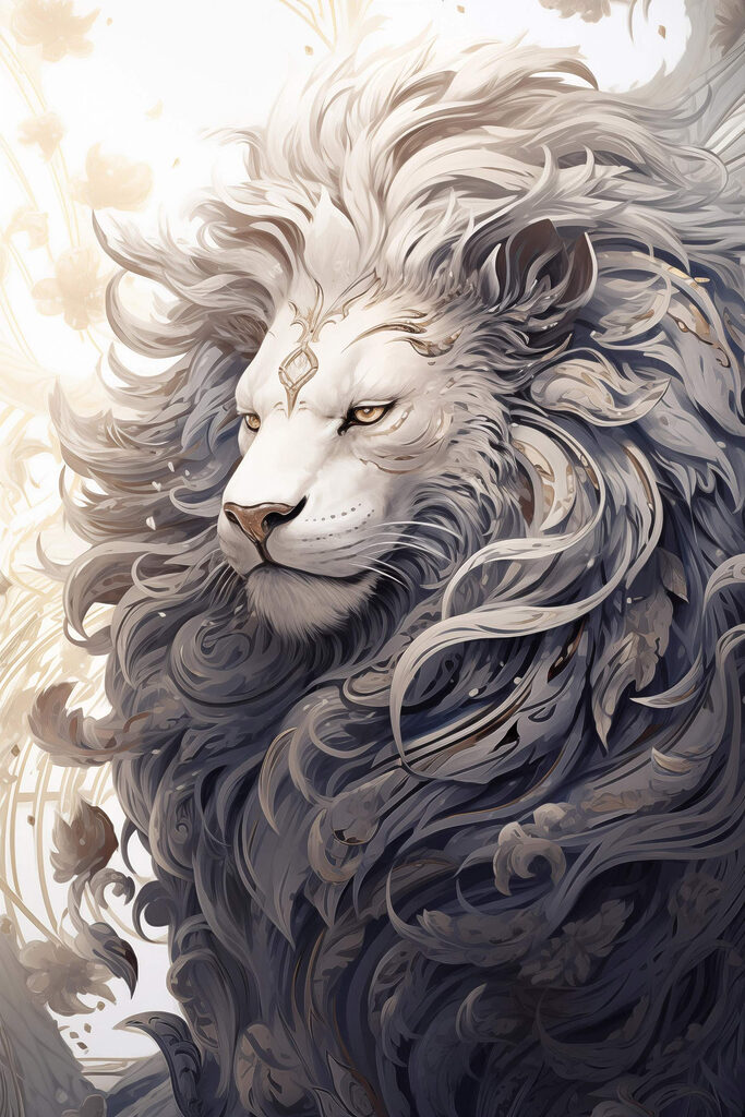 Lion with a decorative mane Lion with a decorative mane