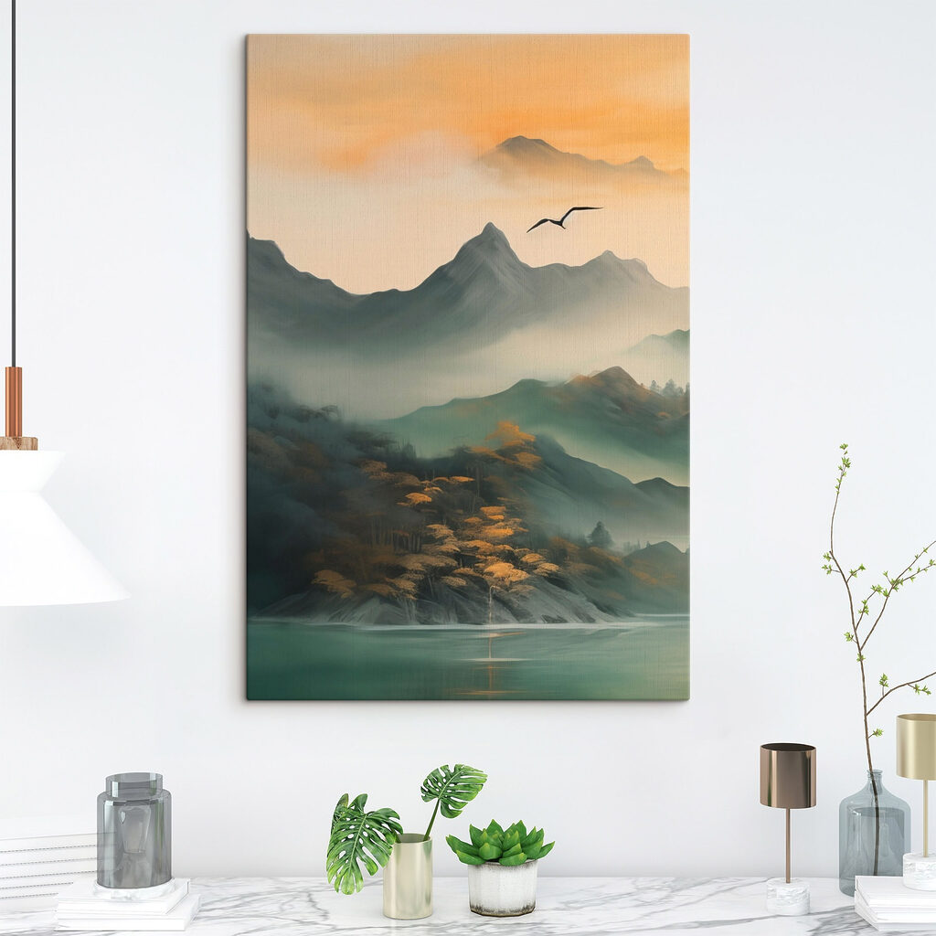 Bird flying over mountains