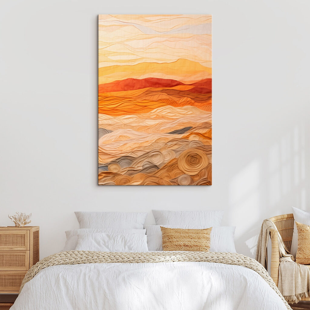 Art piece of fabric with wavy lines